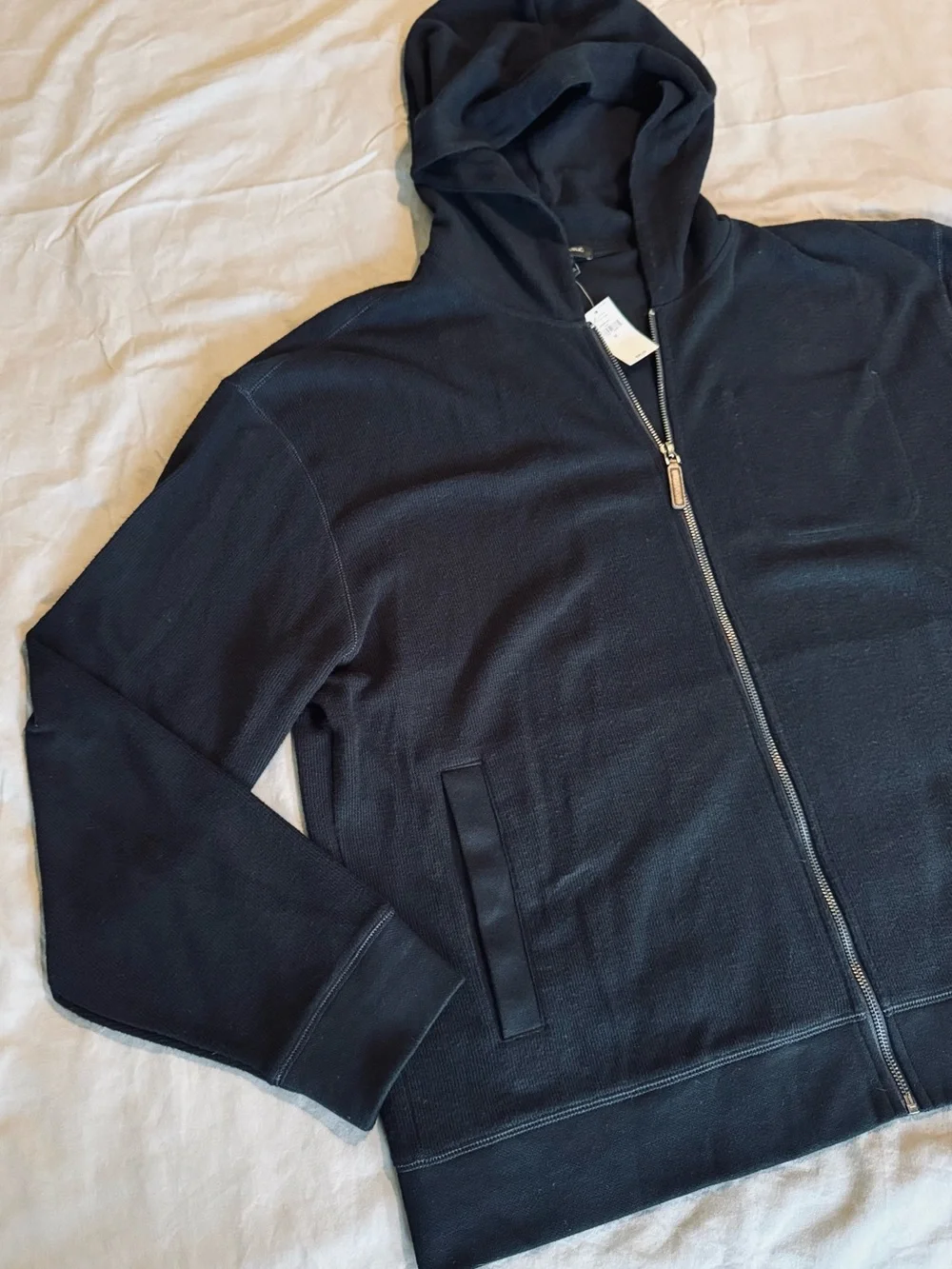 BANANA REPUBLIC Mens Brushed Waffle Lightweight Black Zip-Up Hoodie Jacket